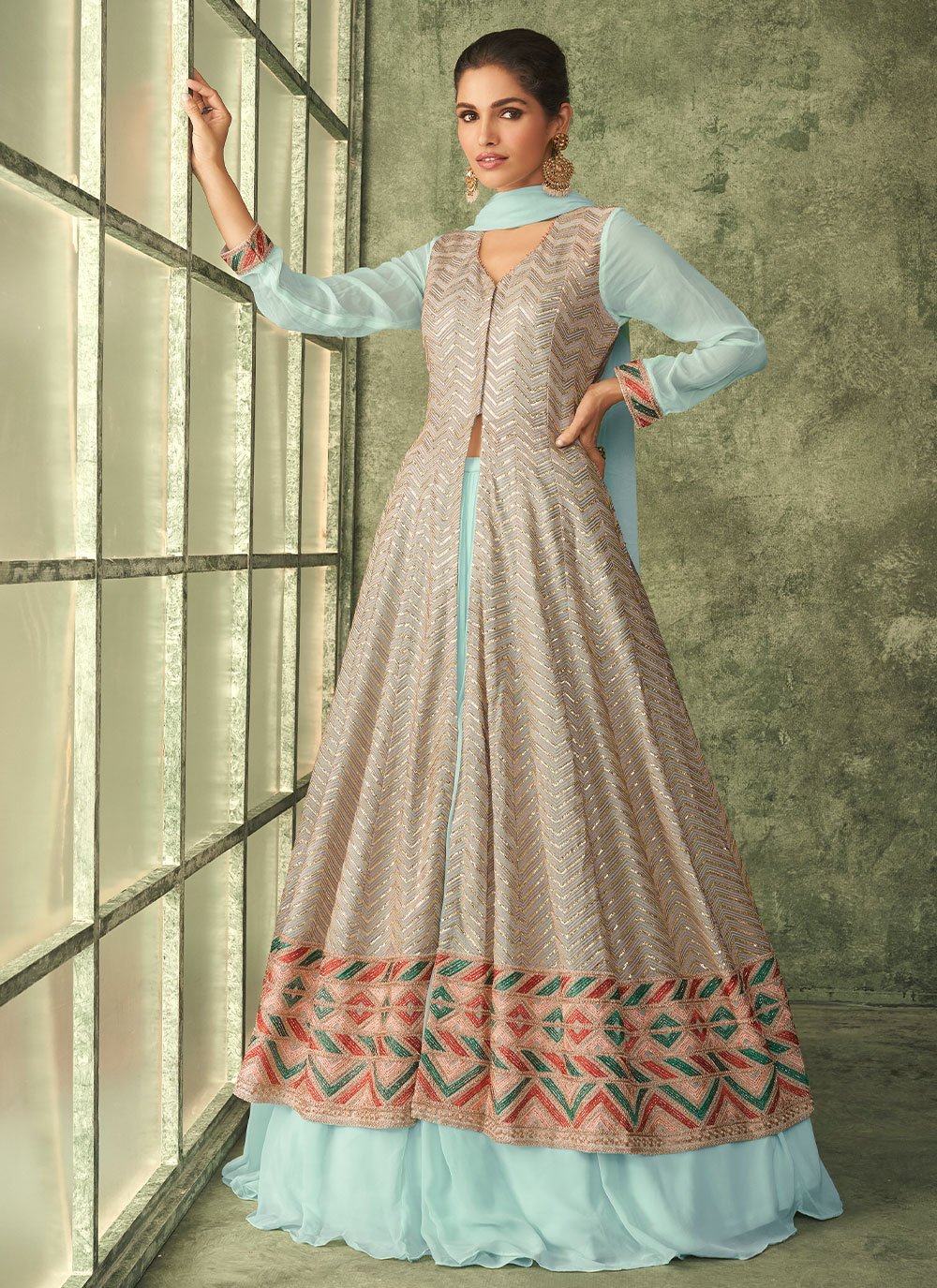 Lehenga Choli Georgette Aqua Blue Fancy Work Lehenga Choli