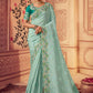Classic Chinon Georgette Aqua Blue Embroidered Saree