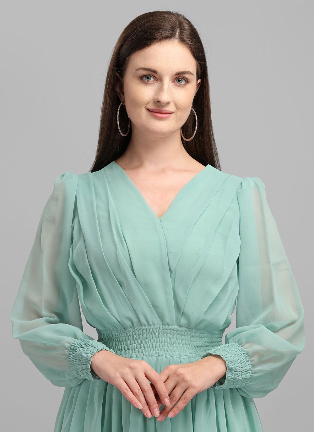 Gown Georgette Aqua Blue Plain Gown