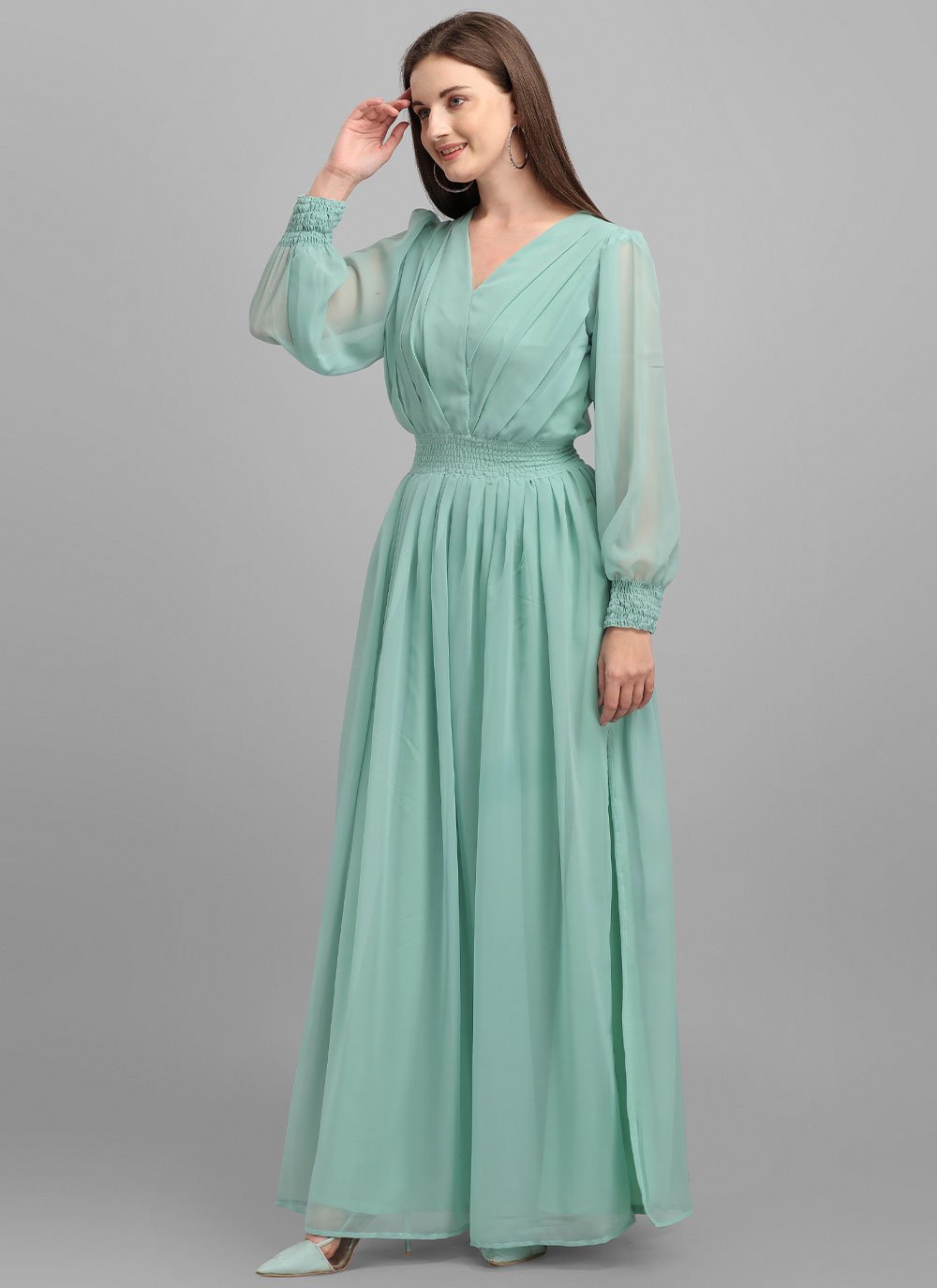 Gown Georgette Aqua Blue Plain Gown