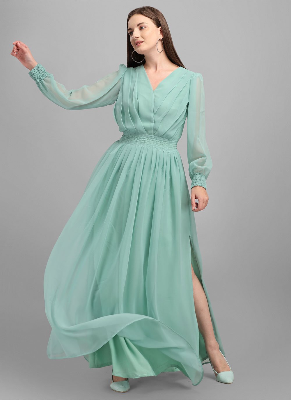 Gown Georgette Aqua Blue Plain Gown