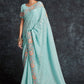 Contemporary Georgette Aqua Blue Embroidered Saree