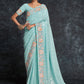 Contemporary Georgette Aqua Blue Embroidered Saree