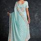Contemporary Georgette Aqua Blue Embroidered Saree