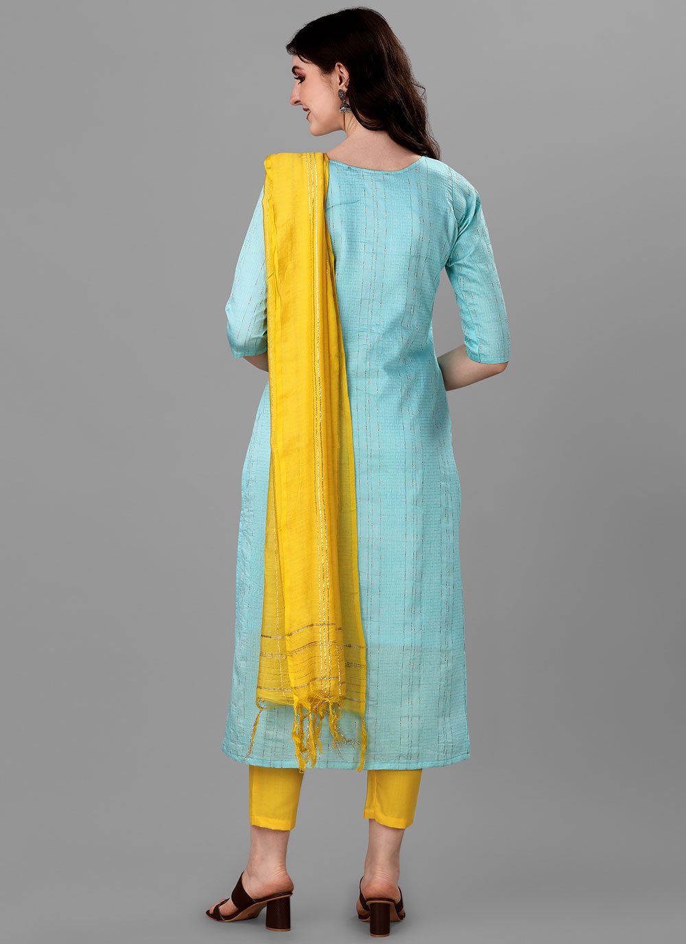 Pant Style Suit Handloom Cotton Aqua Blue Embroidered Salwar Kameez