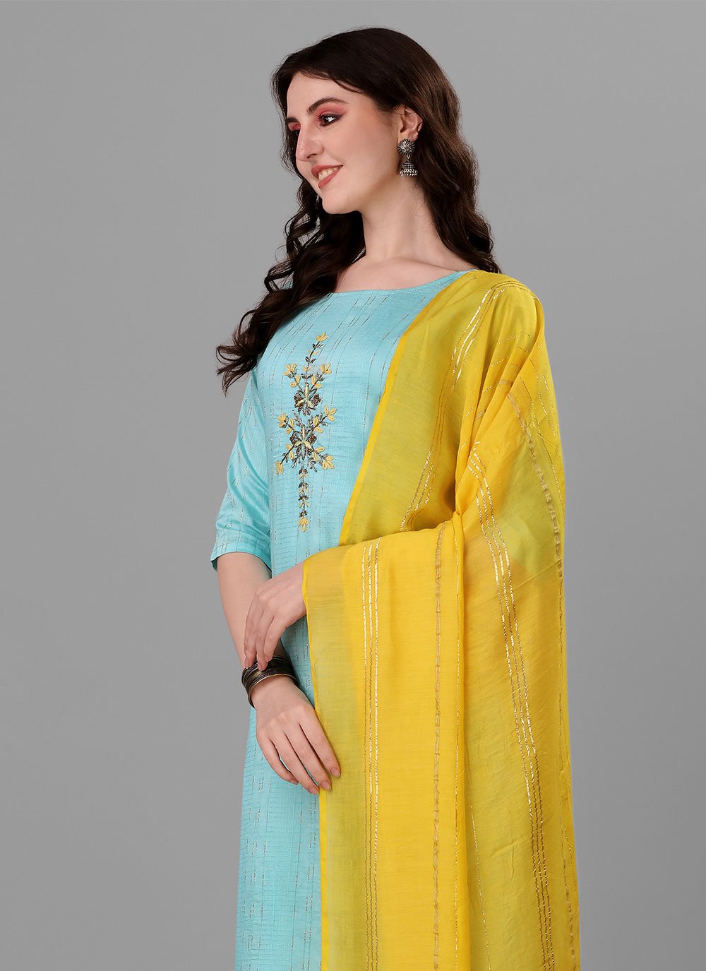 Pant Style Suit Handloom Cotton Aqua Blue Embroidered Salwar Kameez