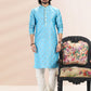 Kurta Pyjama Banarasi Silk Jacquard Aqua Blue Fancy Work Mens