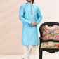 Kurta Pyjama Banarasi Silk Jacquard Aqua Blue Fancy Work Mens