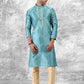 Kurta Pyjama Brocade Jacquard Silk Aqua Blue Fancy Work Mens