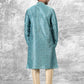 Kurta Pyjama Brocade Jacquard Silk Aqua Blue Fancy Work Mens