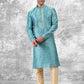 Kurta Pyjama Brocade Jacquard Silk Aqua Blue Fancy Work Mens