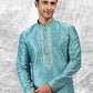 Kurta Pyjama Brocade Jacquard Silk Aqua Blue Fancy Work Mens