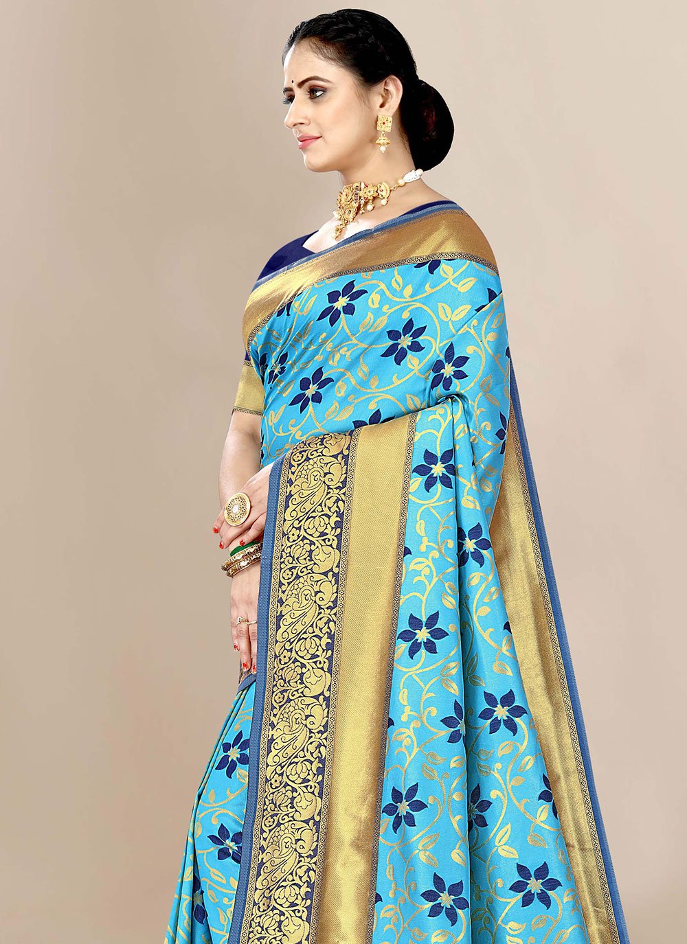 Contemporary Banarasi Silk Aqua Blue Jacquard Work Saree