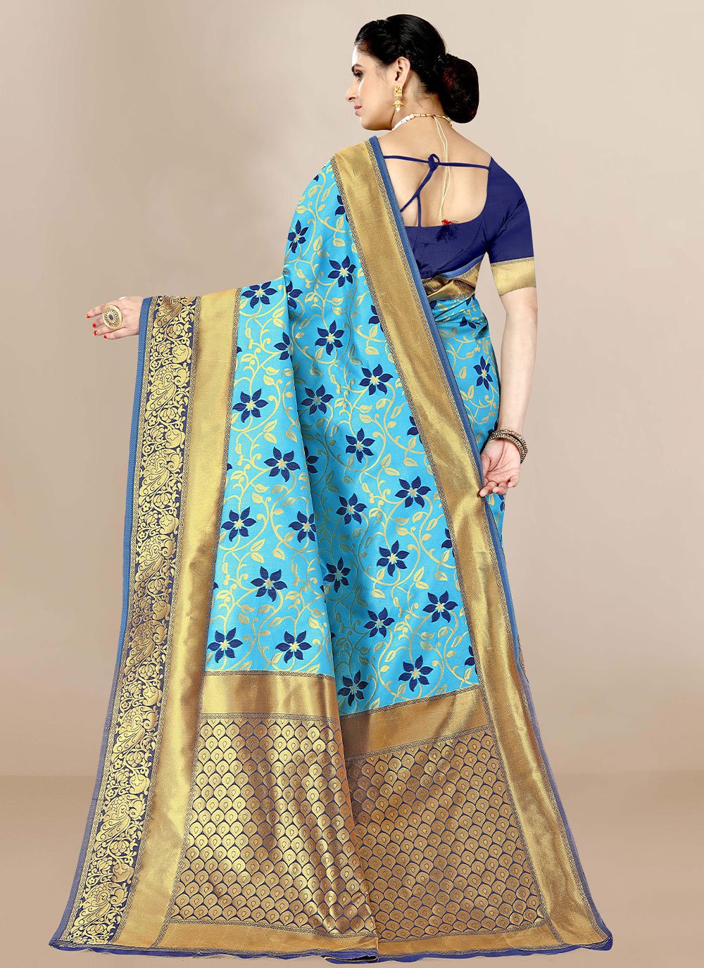 Contemporary Banarasi Silk Aqua Blue Jacquard Work Saree