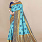 Contemporary Banarasi Silk Aqua Blue Jacquard Work Saree