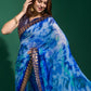 Contemporary Chiffon Aqua Blue Patch Border Saree