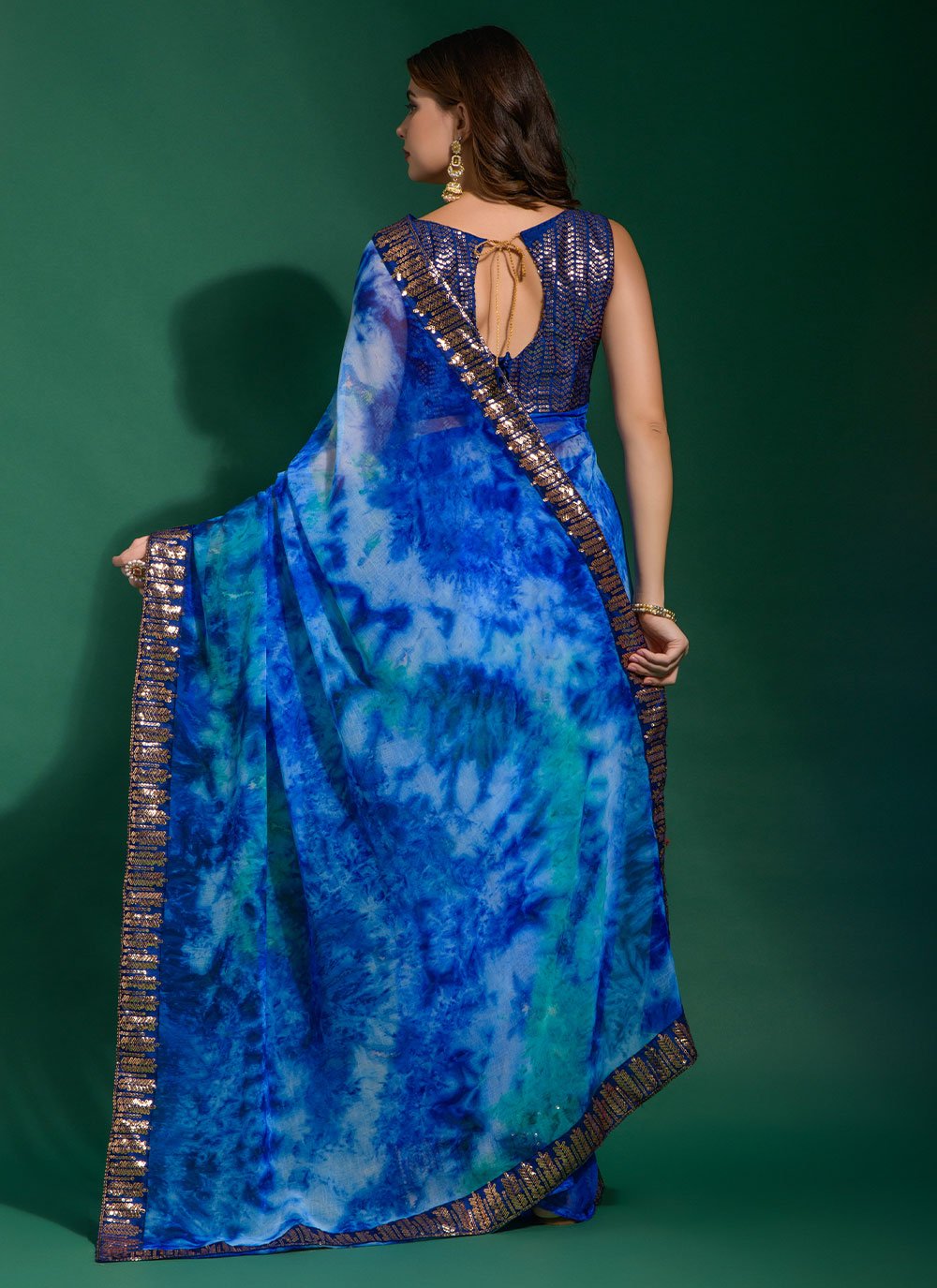 Contemporary Chiffon Aqua Blue Patch Border Saree