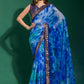 Contemporary Chiffon Aqua Blue Patch Border Saree