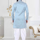 Indo Western Jacquard Silk Aqua Blue Woven Mens