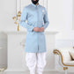 Indo Western Jacquard Silk Aqua Blue Woven Mens