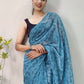 Contemporary Net Aqua Blue Print Saree