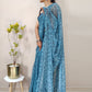 Contemporary Net Aqua Blue Print Saree