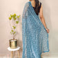 Contemporary Net Aqua Blue Print Saree