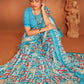 Classic Net Aqua Blue Digital Print Saree