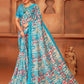 Classic Net Aqua Blue Digital Print Saree