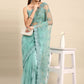 Classic Net Aqua Blue Embroidered Saree