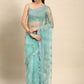 Classic Net Aqua Blue Embroidered Saree