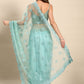 Classic Net Aqua Blue Embroidered Saree