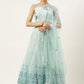 A Line Lehenga Net Aqua Blue Embroidered Lehenga Choli