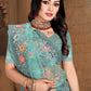 Classic Net Aqua Blue Cord Work Saree
