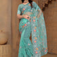 Classic Net Aqua Blue Cord Work Saree
