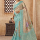 Contemporary Organza Aqua Blue Digital Print Saree