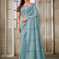 Classic Organza Aqua Blue Embroidered Saree