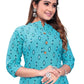 Party Wear Kurti Rayon Aqua Blue Print Kurtis