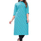 Party Wear Kurti Rayon Aqua Blue Print Kurtis