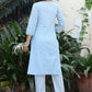 Party Wear Kurti Cotton Aqua Blue Embroidered Kurtis