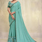 Contemporary Crepe Silk Aqua Blue Plain Saree