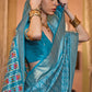 Contemporary Patola Silk Aqua Blue Print Saree