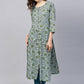 Party Wear Kurti Cotton Aqua Blue Print Kurtis