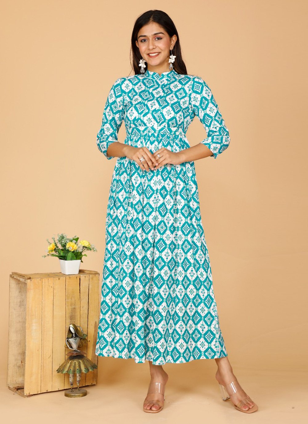 Designer Kurti Rayon Aqua Blue Print Kurtis