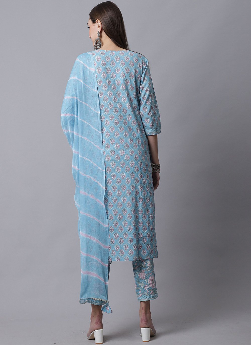 Salwar Suit Cotton Aqua Blue Embroidered Salwar Kameez