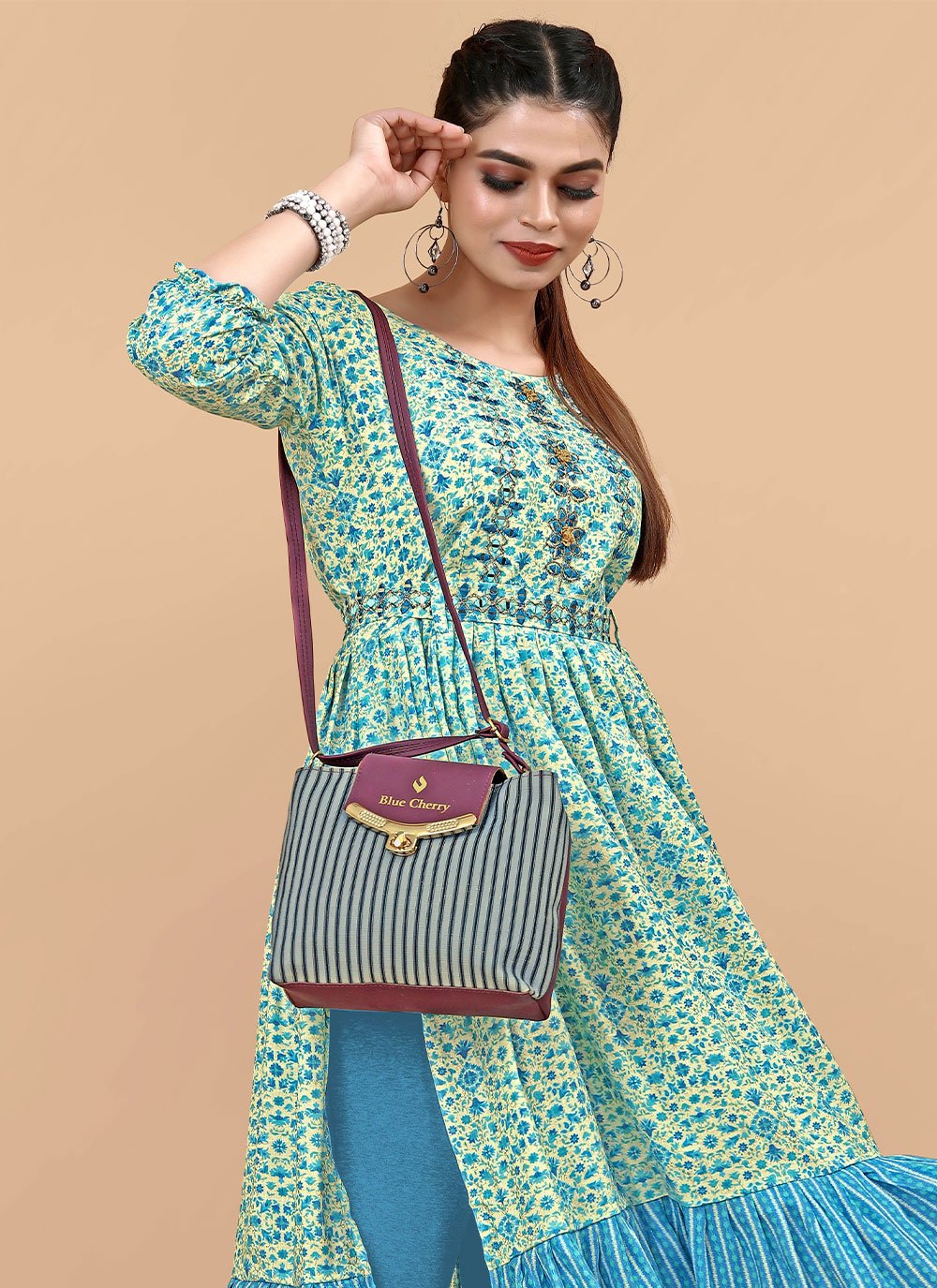 Party Wear Kurti Rayon Aqua Blue Digital Print Kurtis