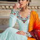 Gown Georgette Aqua Blue Embroidered Gown