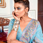 Classic Satin Silk Aqua Blue Weaving Saree
