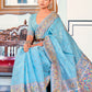 Classic Satin Silk Aqua Blue Weaving Saree