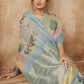 Designer Organza Aqua Blue Digital Print Saree